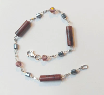 Bracciale in argento 925 con cilindri di ossidiana, ematite e cristallo colorato - Immagine 1 di 4