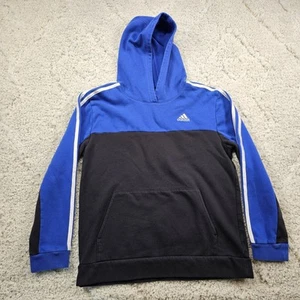 Adidas Youth Fleece Hoodie Sweatshirt 2 Stripes Black / Blue Split Logo Size XL - Picture 1 of 13