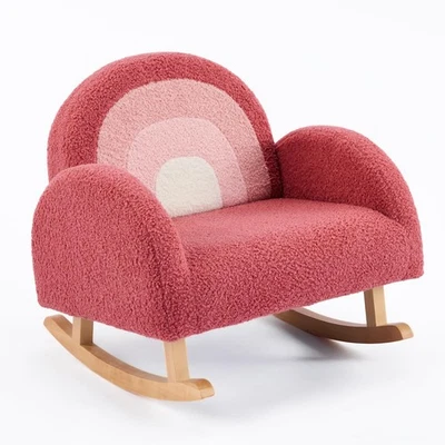 Silla para niños, mecedora de felpa de peluche para niños pequeños, sofá para niños con patas de madera maciza Foto 1 de 4