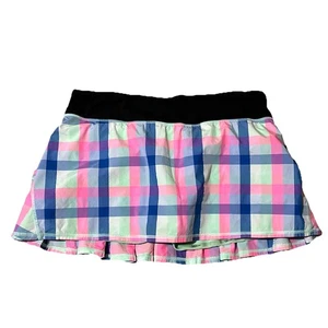 Lululemon karierter Damen-Tennisrock Skort Größe 10 pink blau grün gebraucht, in einwandfreiem Zustand - Bild 1 von 4