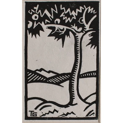 Thérèse Gulliand Expressionismus Landschaft mit Baum Holzschnitt frühes 20 Jhd - Bild 1 von 4