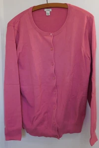 LL Bean Cardigan Womens Large Pink Supima Cotton Long Sleeve Button Up - Picture 1 of 6