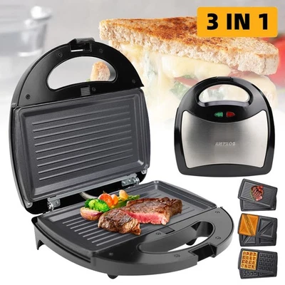 MARKENLOS 3-in-1 Sandwichmaker Toaster Waffeleisen Panini Grill Kontaktgrill Elektrogrill