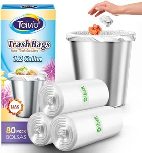 1.2 Gallon 80 Counts Strong Trash Bags Garbage Bags, Bathroom Trash Can Bin - Picture 1 of 7