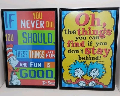 2 Dr. Seuss Enmarcado Cita Arte Pared Impresión Colgante Decoración 12.5x8.5 Conjunto Lote de 2 Foto 1 de 4