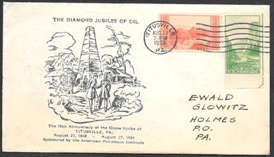 Titusville PA, Diamond Jubilee of Oil Cachet Cover, Event Program Inside 1934 - Image 1 of 3