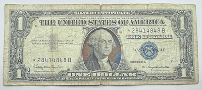 1957 B $1 Silver Certificate STAR Note - One Dollar Bill - Banknote - Blue Seal - Image 1 of 2