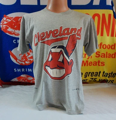 VTG CLEVELAND INDIANS Nutmeg Mills t Shirt Men's Lrg Guardians 1995 TRIBE WAHOO - Image 1 of 4
