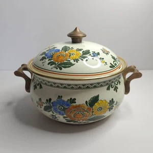 Vintage Asta Emaillegeschirr Suppentopf 8,5" Dutch Oven Griffe Floral Germany - Bild 1 von 10