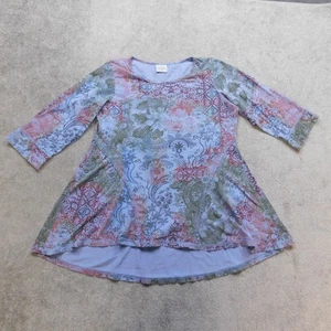 Vintage CMC Color Me Cotton Peasant Blouse Womens Large Multicolor Pale Blue - Picture 1 of 7