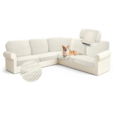 Velvet Striped Corner Sectional Couch Covers L Shape Couch Cushion Covers Fit... - Image 1 of 4