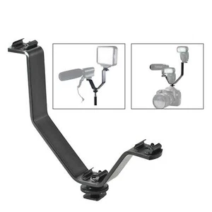 Triple Hot Shoe Mount Bracket V Shape Flash Light Speedlite Camera DSLR Holder - Picture 1 of 12