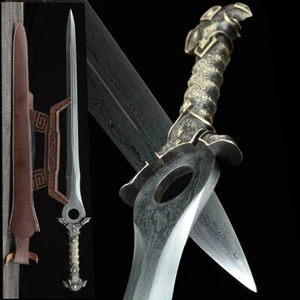 Chinese KUNGFU Broadsword Damascus Folded Steel Sword Battle Ready Copper Handle - Picture 1 of 11