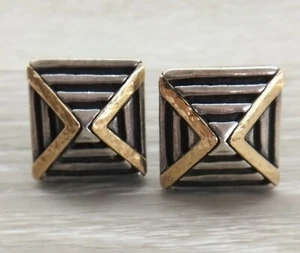 Dian Malouf Sterling Silver & 14k Yellow Gold Pyramid Clip On Earrings FZZ - Picture 1 of 4