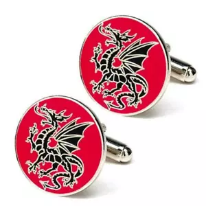 GEMELLI DRAGO GALLESE Bandiera Galles Rosso Nero Smalto NUOVI con BORSA REGALO Sposo matrimonio - Foto 1 di 3
