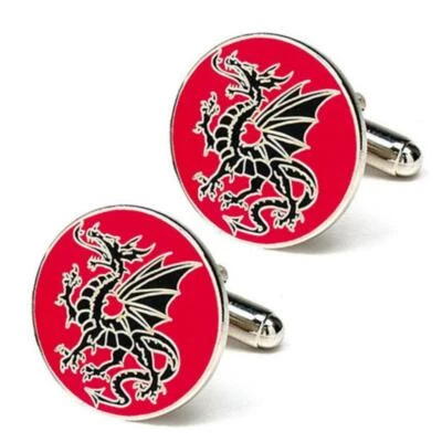 GEMELOS DRAGÓN GALÉS Bandera de Gales Rojo Negro Esmalte NUEVO con BOLSA DE REGALO Boda Novio Foto 1 de 3