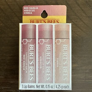 Balsamo per labbra colorato Burt's Bees - Set di 3 - Dalia rossa, ibisco, Zinnia - NUOVO - Foto 1 di 3