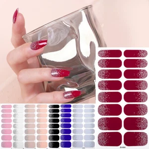 16Tips Nail Art Stickers Self-Adhesive DIY Nail Wraps Full Cover Sticker Glitter - Picture 1 of 35