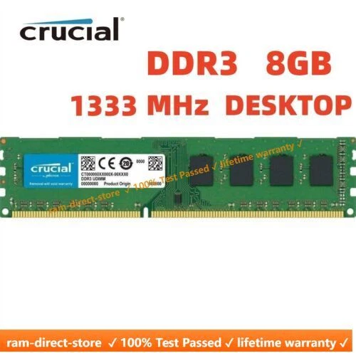 CRUCIAL DDR3 8GB 1333 MHz PC3-10600 Desktop Memory RAM DIMM 8GB Non EC 240pins - Image 1 of 4