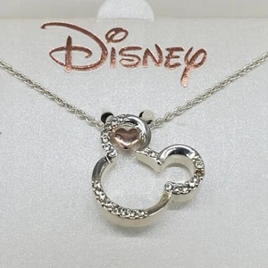 Disney Mickey Mouse Colgante Collar Plateado Dos Tonos Estrás Caja de Regalo - Imagen 1 de 8
