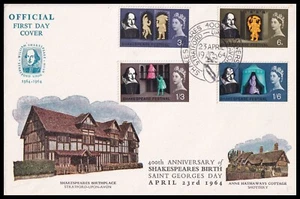 1964 GB Shakespeare Festival Phosphor Official FDC Shakespeares 400th Anniv SHS - Bild 1 von 2