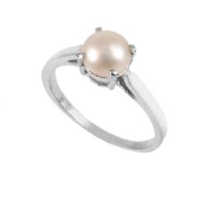 Round Pearl 925 Sterling Silver Simple Stacking Ring Dainty Ring for Women