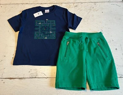 Boy's HANNA ANDERSSON Size 100 (4) Bunny Game Theme Shirt + Green Shorts Set - Image 1 of 2