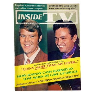 VTG Inside TV Magazine April 1970 Johnny Cash and Glen Campbell No Label - Image 1 of 3