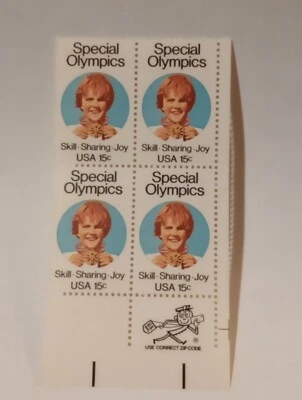 MINT NH OG 15 CENT SPECIAL OLYMPICS STAMP BLOCK CV 3.50 FV 0.60 - Image 1 of 2