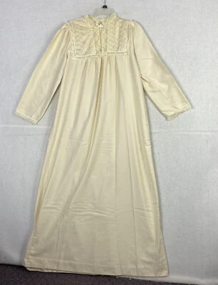 Maxi camisón Christian Dior vintage años 70 marfil sedoso floral encaje L/S talla M para mujer Foto 1 de 4