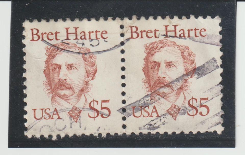 US Scott #2196  Used Pair Bret Harte $5 Dollars - Image 1 of 1