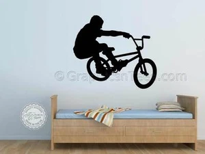 BMX Bike Stunt Rider Freestyle Sticker, Wall Art Graphic Decal Kids Bedroom - Picture 1 of 9