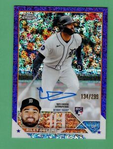 2023 TOPPS CHROME RILEY GREENE AUTO PURPLE SPECKLE REFRACTOR 134/299 ROOKIE RC