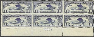 SC#C10 - 10c Lindbergh Flight Plate Block of 6 MH - Bild 1 von 1