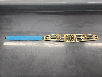 Cinturón de metal asiático vintage/retro tono dorado BOHO hippie ~ correa de tela azul polvo Foto 1 de 4