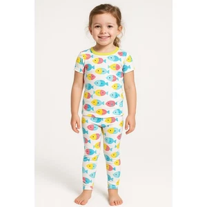 Fish Pajamas GIrl 4T Two-piece Set Top Bottom Short sleeve Summer Beach Nautical - Picture 1 of 7