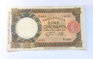 50 LIRE LUPETTA CAPITOLINA  ( B. I. )   DECR. MIN. 23/08/1943    RARA RARA   R2 - Picture 1 of 5
