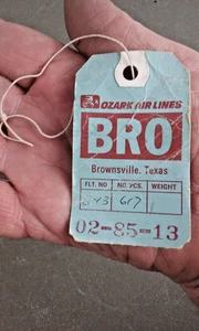 vintage Ozark Airlines BRO Brownsville, Texas Luggage Baggage Tag with String - Picture 1 of 3