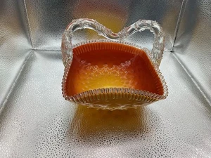 ANTIQUE STEVENS & WILLIAMS AMBERINA YELLOW CASE GLASS BASKET CLEAR THORN HANDLE - Picture 1 of 6