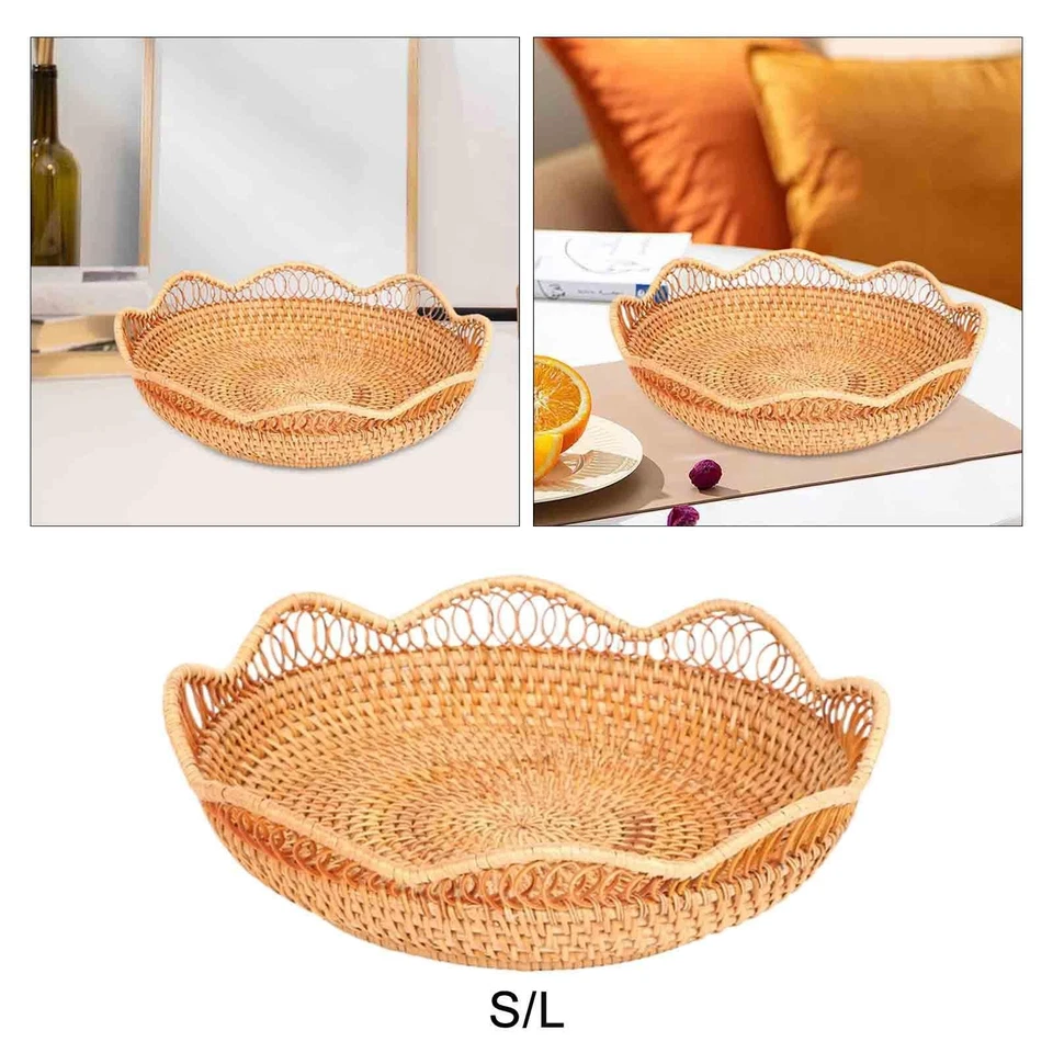 Rattan Fruit Basket Round Serving Tray Bread Tray for Table Home Hotel - Image 1 of 1