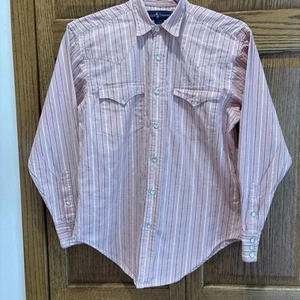 Ralph Lauren Vtg Women’s Long Sleeved Pearl Button Up Pink Striped Shirt, Sz 4 - Picture 1 of 14