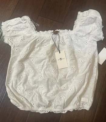 Blusa 7 PARA TODA LA HUMANIDAD Niñas Blanca Volantes Ojales Geométrica Hueca Bordada Foto 1 de 4