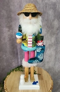 Hawaiian Beach Santa Nussknacker tropisch 14,5" Po Weihnachten Strumpf Strohhut - Bild 1 von 10