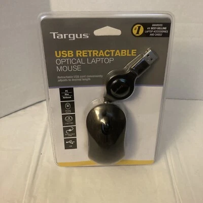 Targus USB Retractable Optical Laptop Mouse, Black - Image 1 of 2