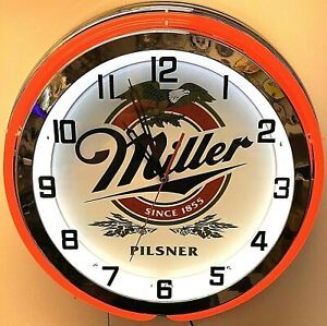 19" Miller Beer Sign Double Red Neon Clock 