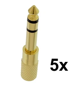 5x Klinken Adapter - Stecker 6,3 mm auf Kupplung 3,5 mm - GOLD - für Kopfhörer - Bild 1 von 1