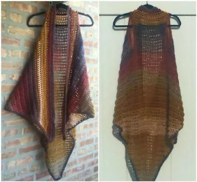  Long Vest Shawl Crochet Easy Printed Pattern Boho Hippie Retro Groovy Style - Image 1 of 4