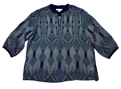 Coldwater Creek Women's Size L 14 Black Semi Sheer Tunic Top Geometric Career - Image 1 of 4