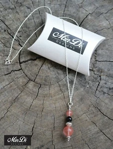 Collar/colgante de plata esterlina con ónix negro y cuarzo cereza - Imagen 1 de 4