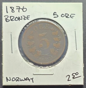 1876 Norway 5 Ore Bronze - Coin - Picture 1 of 4